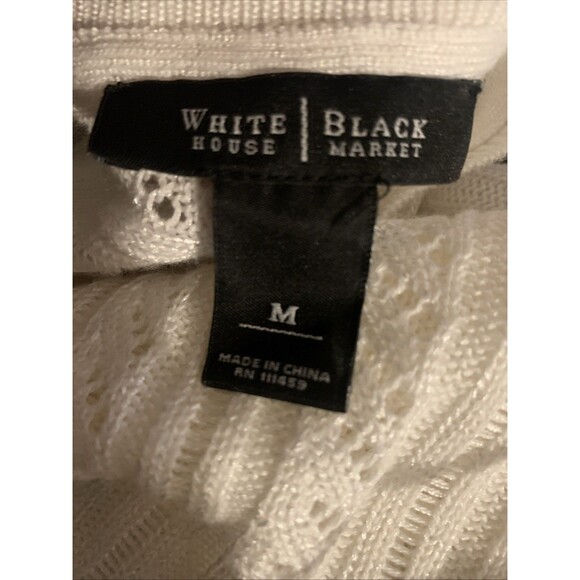 White House Black Market Open Knit Sweater Women’s Medium V-neck Pullover Ivory - Picture 8 of 8